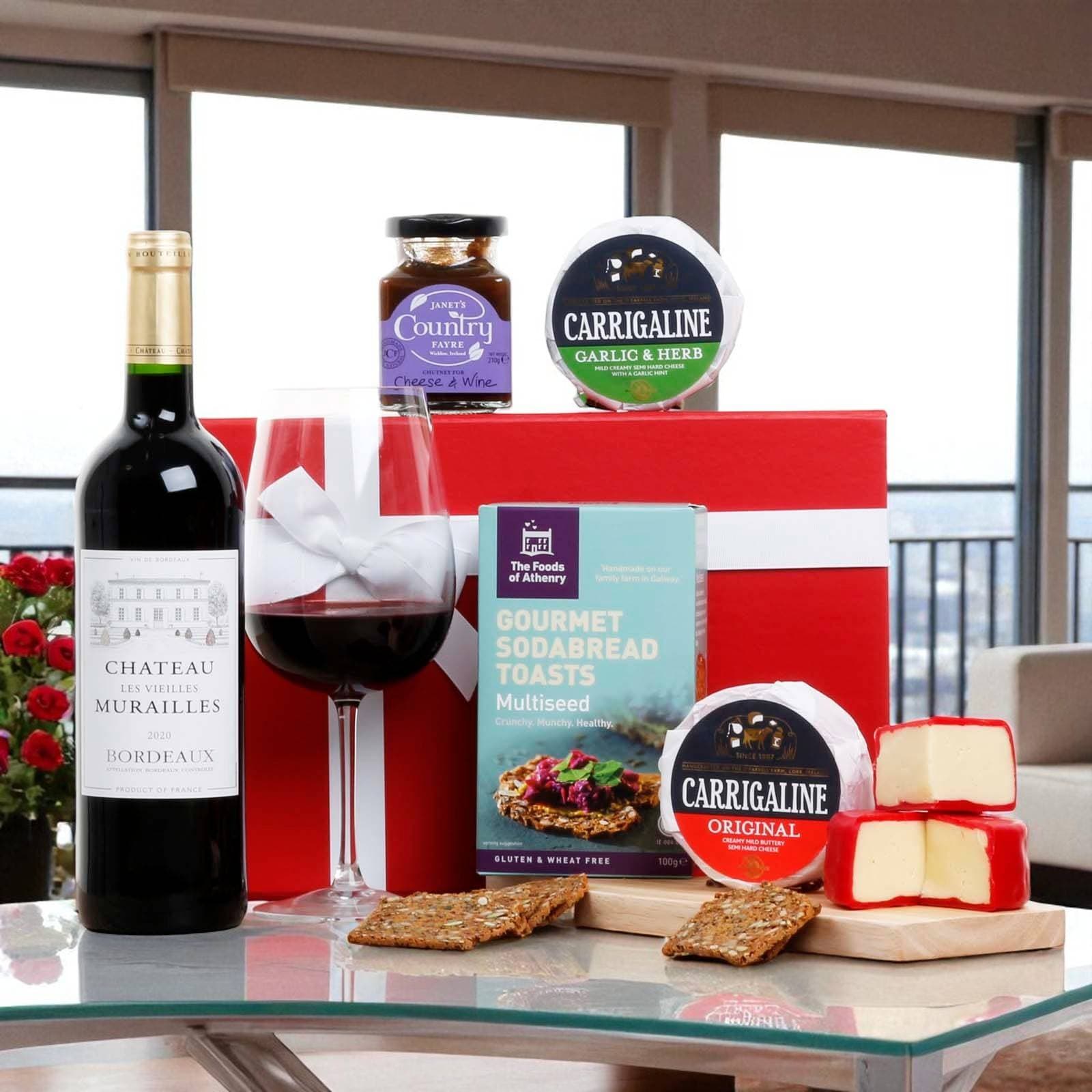 Red gift box with wine
